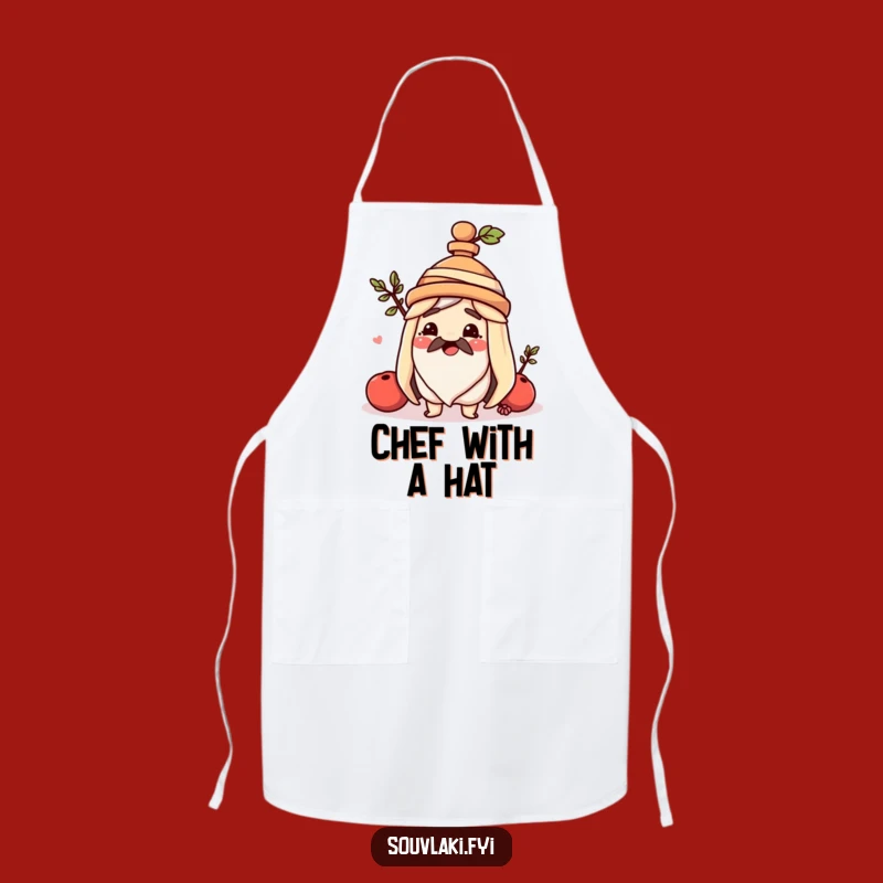 Cook in style and smiles with this funny souvlaki apron, featuring a happy skewer with a unique amphora hat.