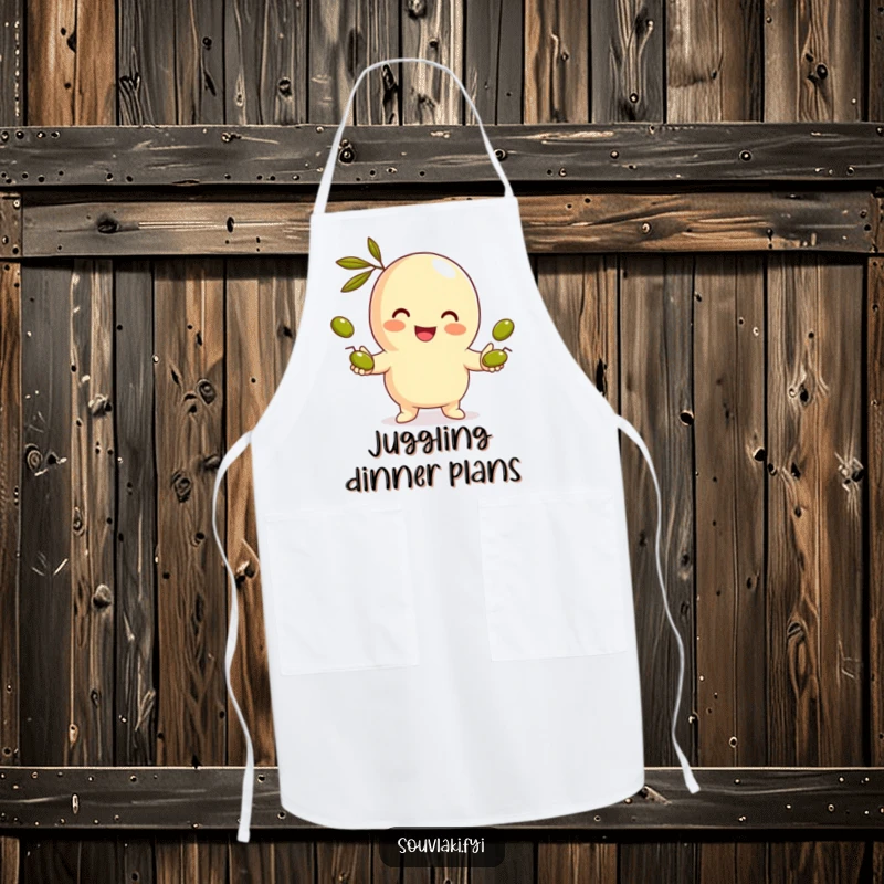 Funny Gyro Apron: A smiling gyro character juggles olives with culinary precision, ready to assist in your kitchen adventures.