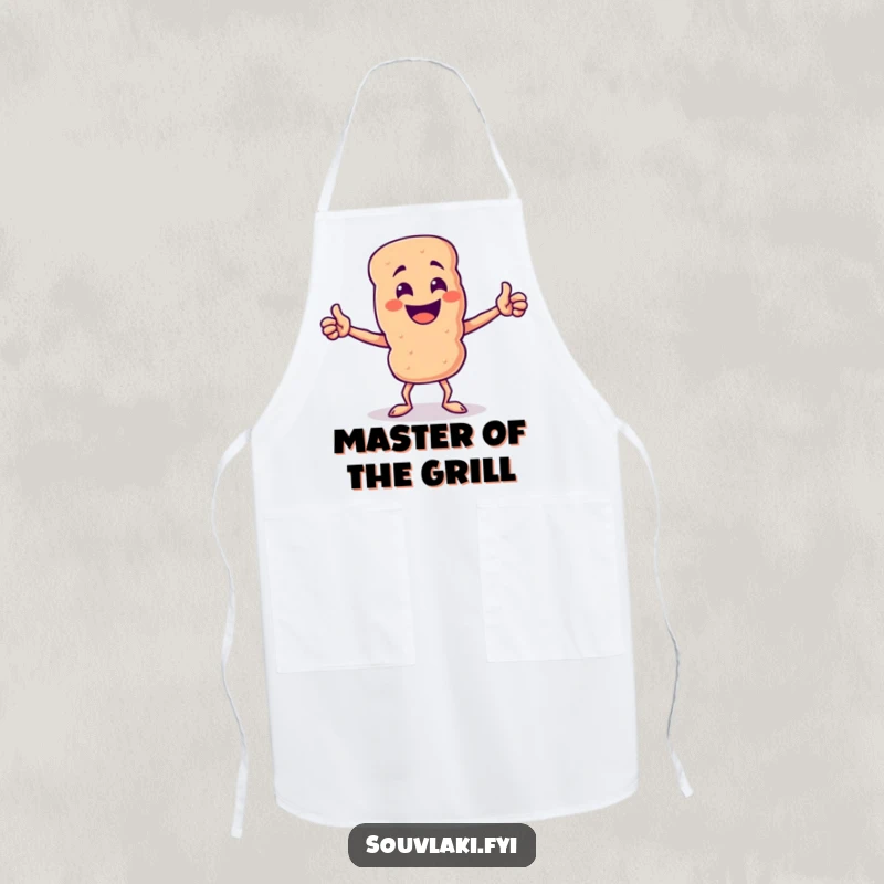 Funny Souvlaki Skewer Chef's Triumph Apron: A proud souvlaki skewer character poses triumphantly, ready for kitchen adventures.