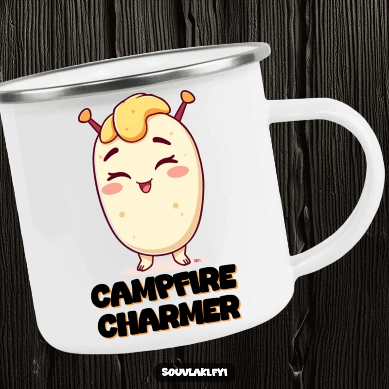 Funny camping mug with a souvlaki winking confidently, built for outdoor adventures and serving up smiles.