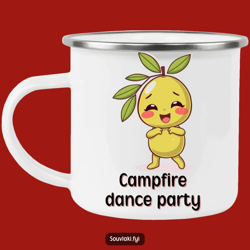 Funny Olive Camping Mug: Giggling Character Silly Dance, Outdoor Laughs Gift!