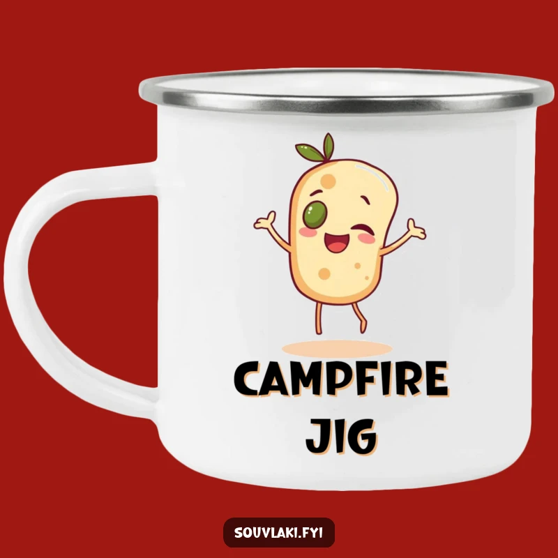 Funny Pita Dance Camping Mug: Cheerful Olive-Eyed Character Adventure Gift