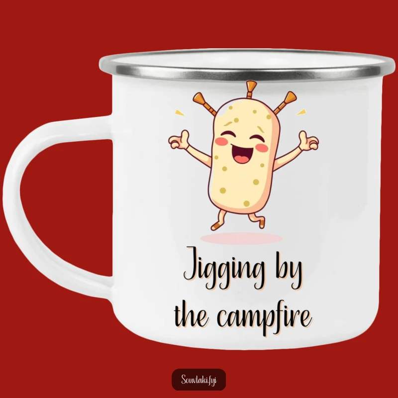 Funny Souvlaki Jig Camping Mug - Enamel Greek Food Cartoon Cup, Outdoor Gift