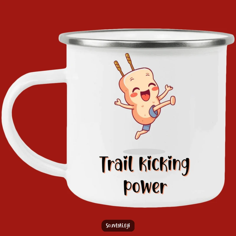 Funny Souvlaki Kick Camping Mug: High-Kicking Skewer Outdoors