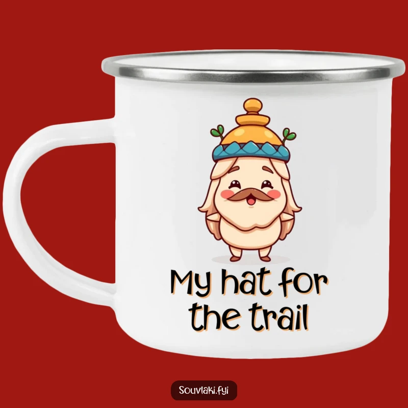 Funny Souvlaki Hat Camping Mug - Enamel Greek Food Cup, Outdoor Adventure Gift