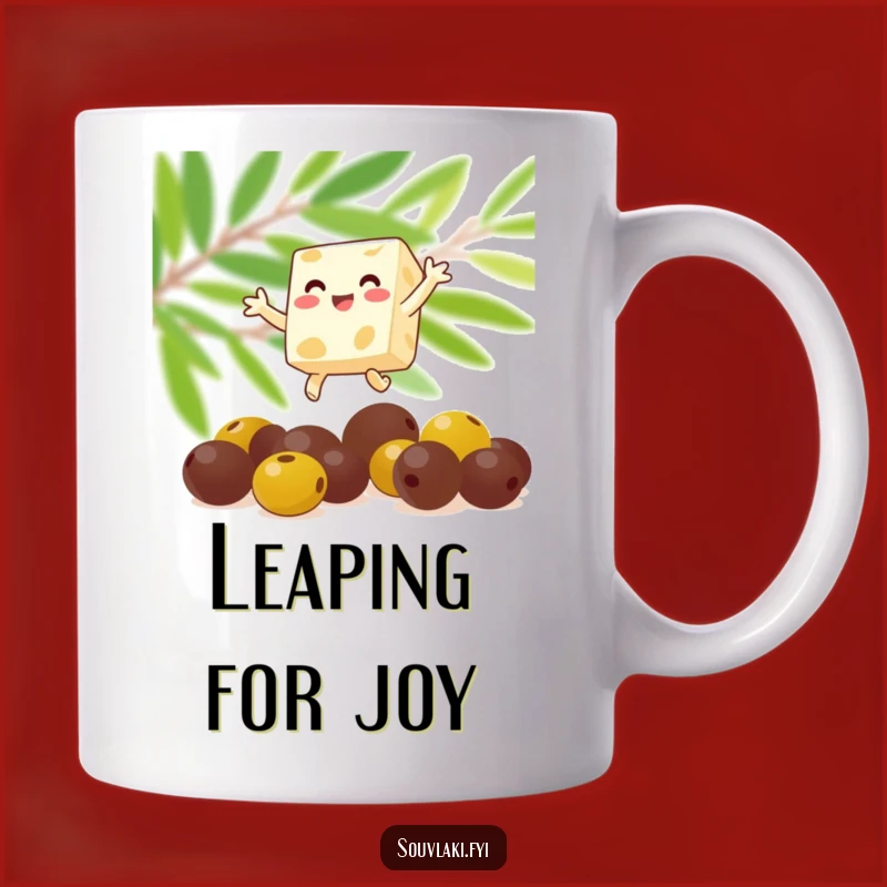 Funny Feta Cheese Leaping Mug - Joyful Greek Food Lover Gift