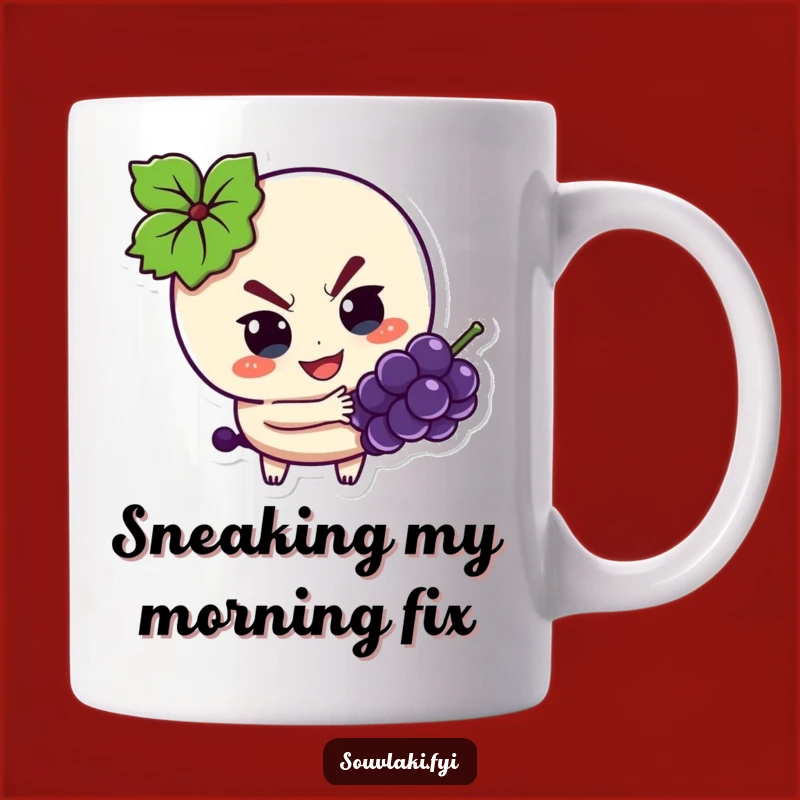 Funny Mischief Souvlaki Mug: Sneaky Character's Grape Heist