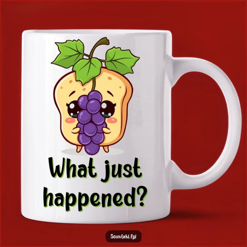 Funny Pita Bread Mug - Surprised Reaction to Flying Grape, Perfect Gift
