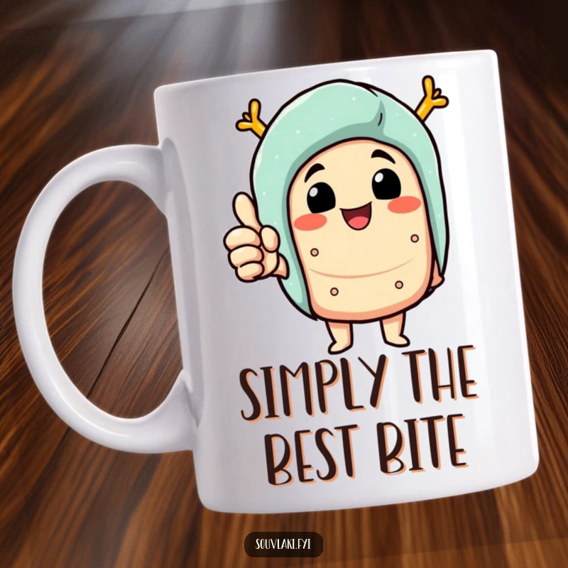 Funny Mug: Delighted souvlaki character giving a thumbs up, radiating delicious satisfaction and humor.