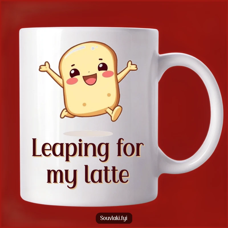 Funny Pita Bread Mug: Smiling Character Joyful Leap, Perfect Humorous Gift!