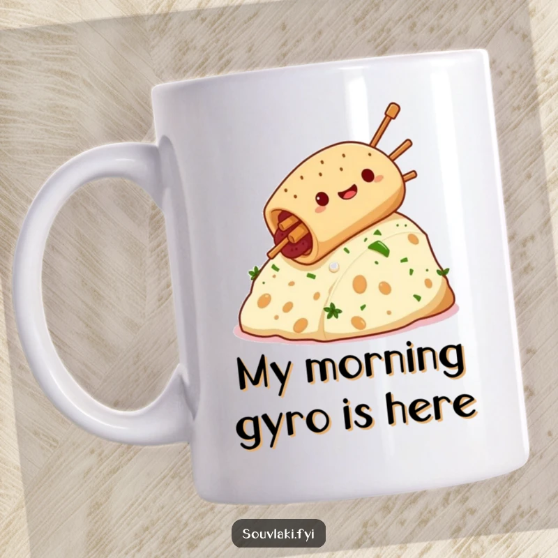 Funny souvlaki character gleefully sliding down a steep hill made entirely of crumbled feta cheese, a delicious and humorous culinary adventure.