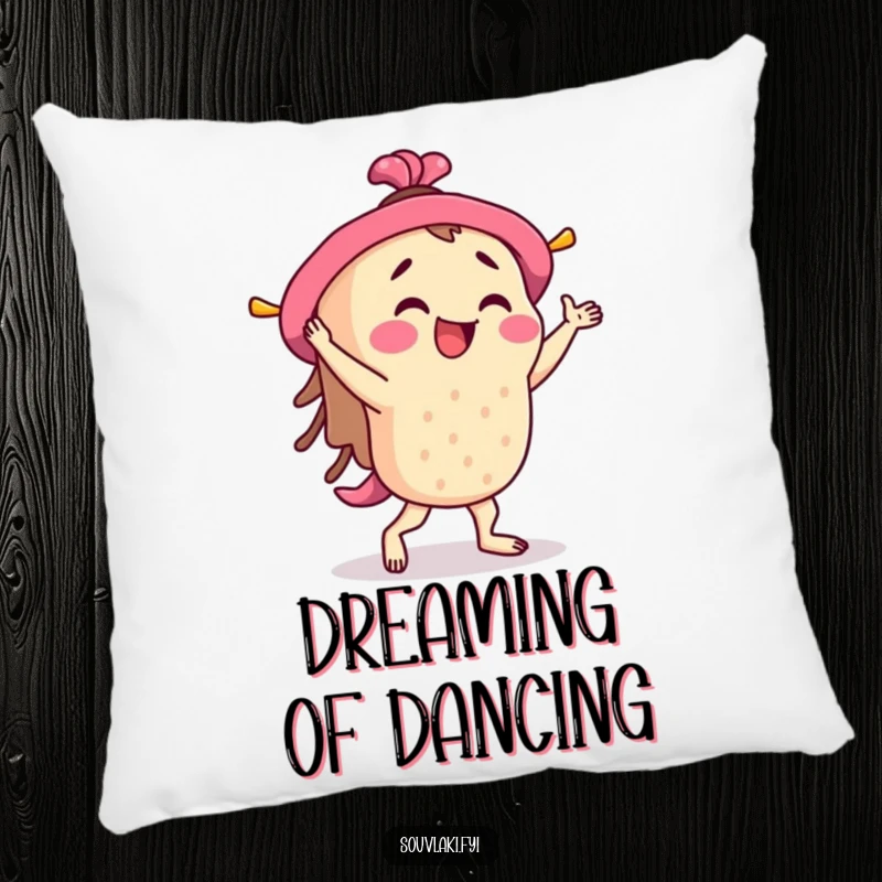 Funny Souvlaki Pillow: A souvlaki skewer character does a happy jig, offering both comfort and a touch of playful humor.