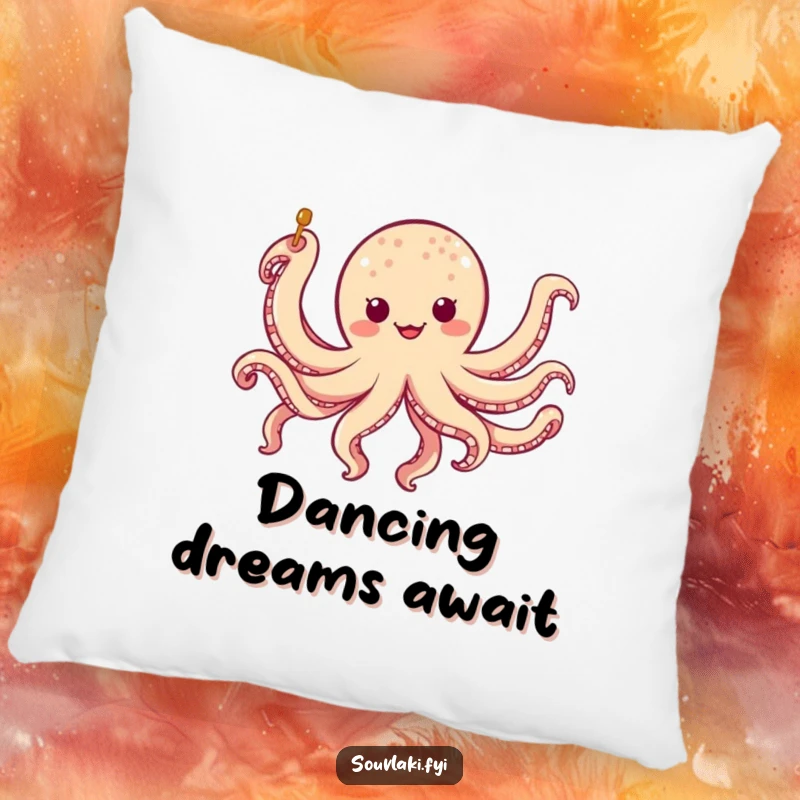 Funny chubby octopus skewer pillow with a character doing a silly eight-legged jig, a soft and humorous funny gift.