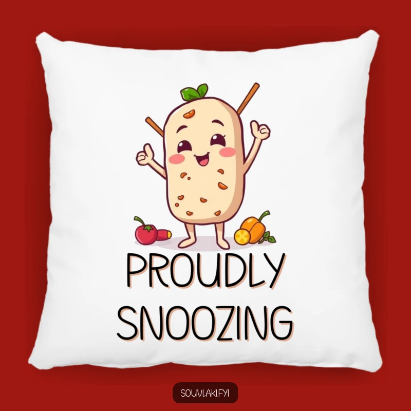 Funny Souvlaki Pose Pillow: Proud Character Accent - Humorous Decor Gift