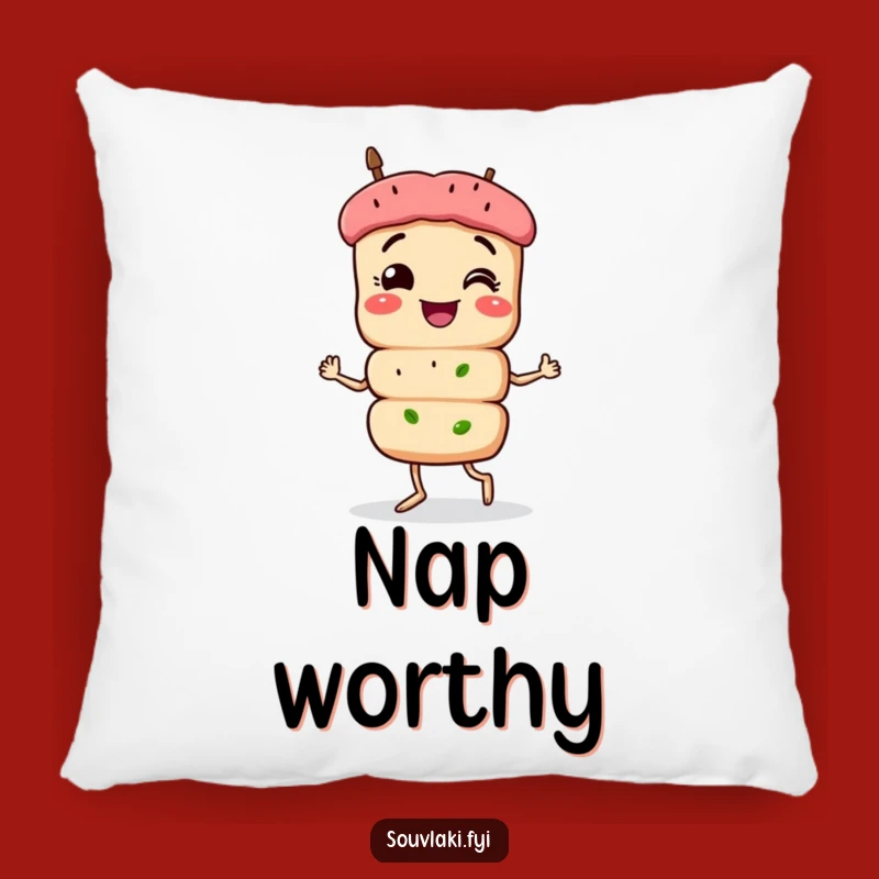 Funny Souvlaki Strut Pillow: Comfy Skewer Character, Perfect Humorous Accent