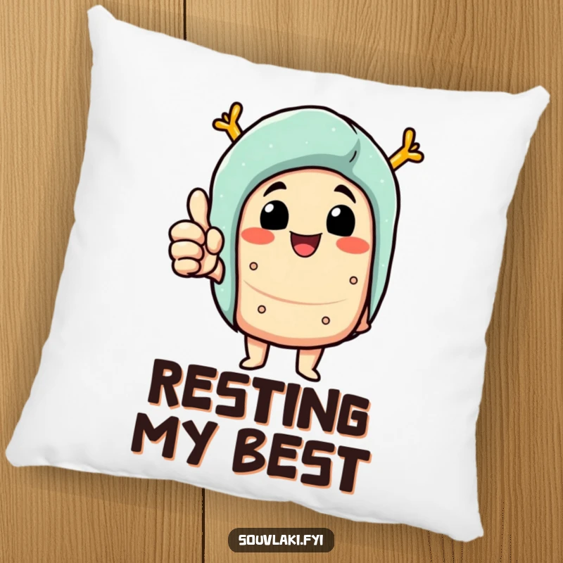 Funny Pillow: Delighted souvlaki character giving a thumbs up, a soft and humorous decorative accent pillow.