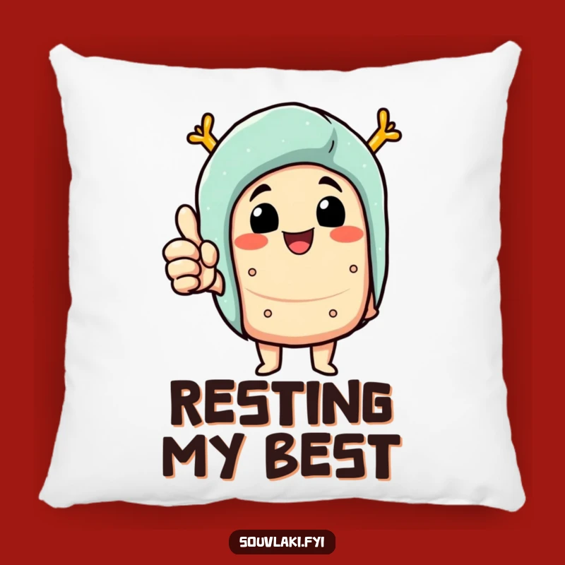 Funny Souvlaki Thumbs Up Pillow: Delighted Character Accent - Humorous Decor Gift