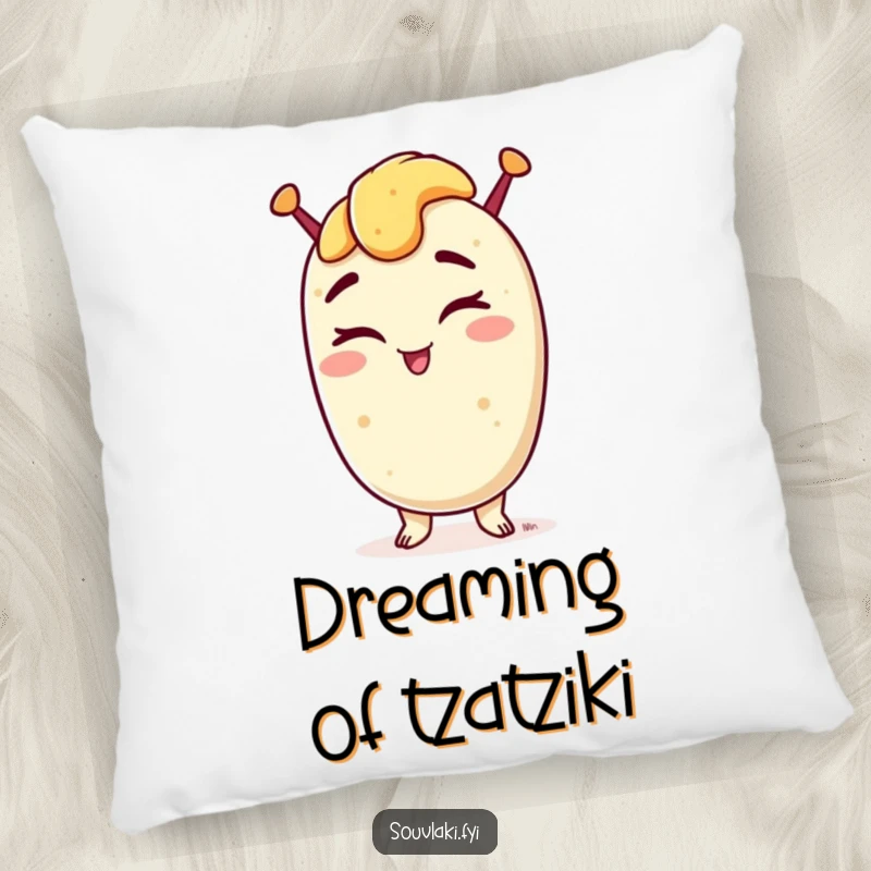 Funny pillow featuring a souvlaki winking with a confident grin, providing comfort and a humorous touch of Greek cuisine.