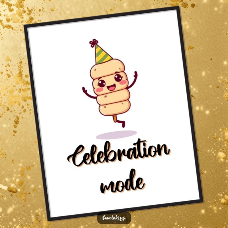 Funny Souvlaki Skewer Party Dance Digital Art: A jovial souvlaki skewer in a party hat dances energetically.