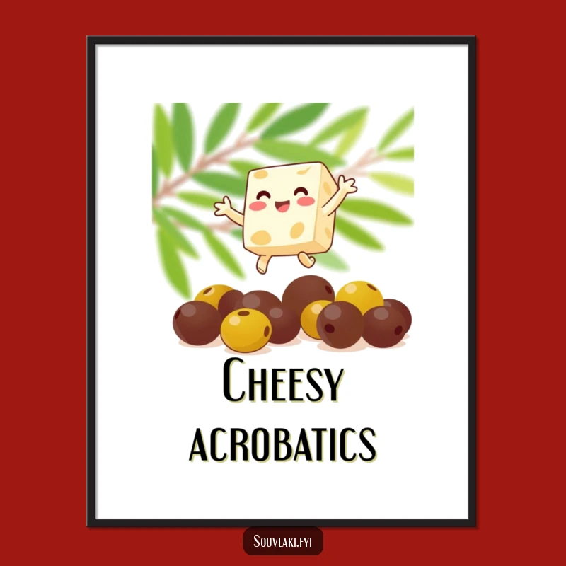 Digital Funny Feta Cheese Leaping Art - Instant Greek Joy Decor Gift