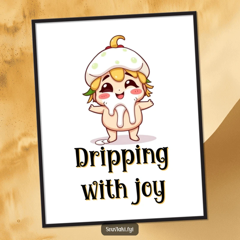 Funny giggling gyro character with dripping tzatziki, a humorous digital artwork.