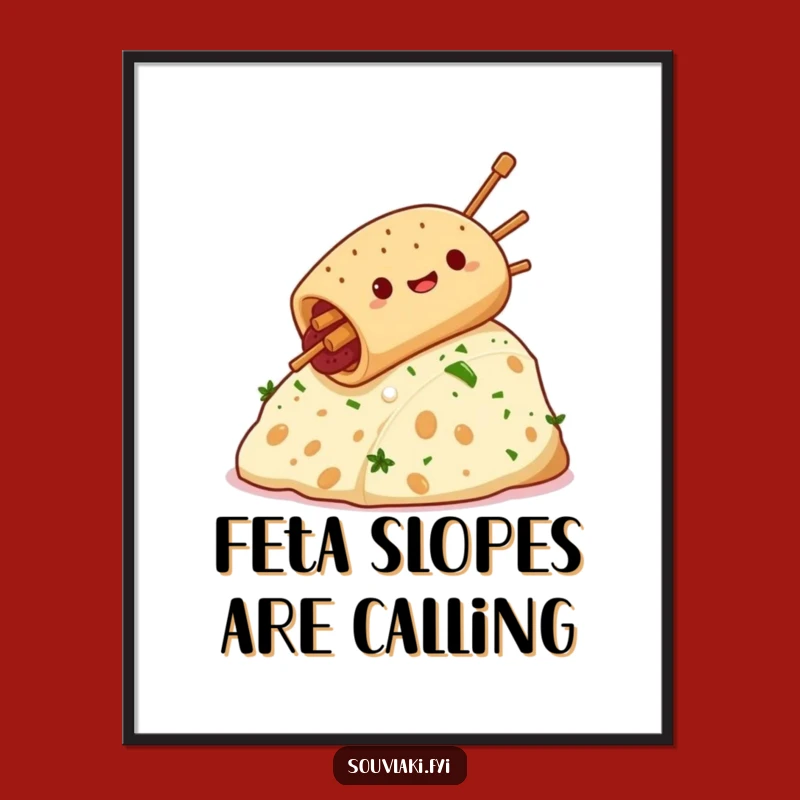 Funny Souvlaki Feta Hill Digital Print: Hilarious Greek Food Art Download!