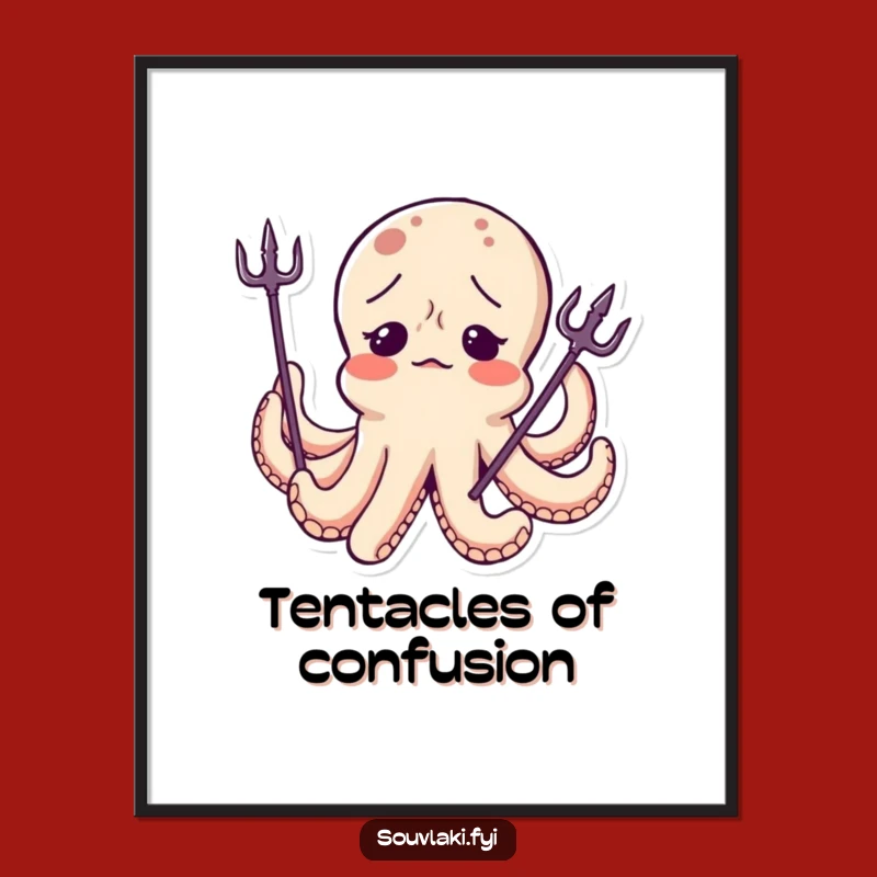 Funny Octopus Trident Digital Art - Instant Whimsical Decor, Unique Funny Gift!