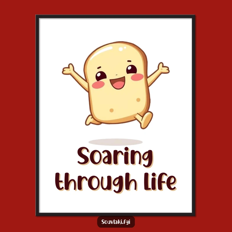 Funny Pita Bread Digital Art: Smiling Character Joyful Leap Print, Instant Cheer!