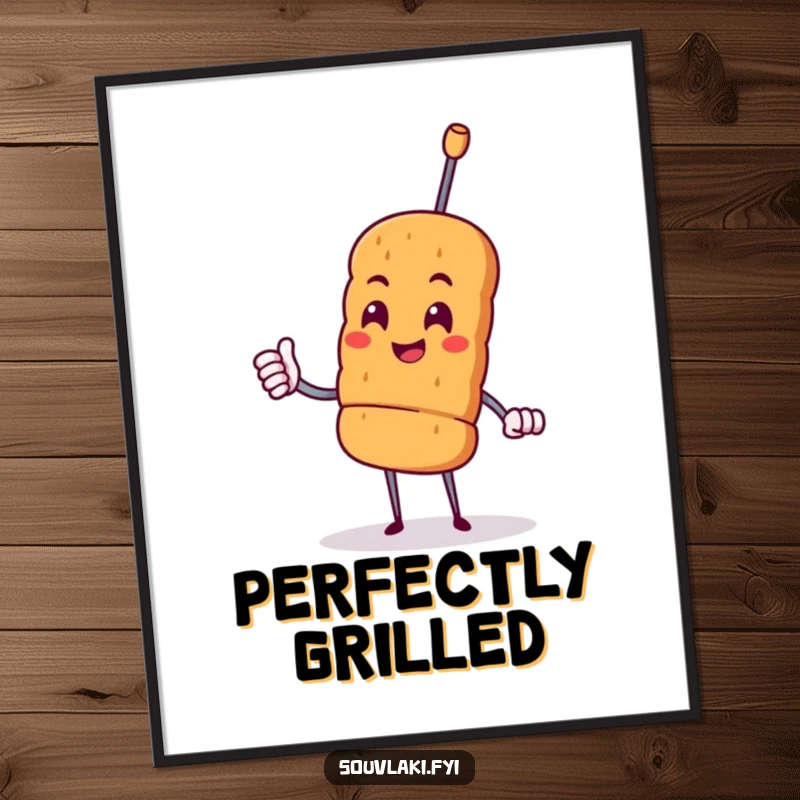 Funny proud souvlaki skewer character giving a cheerful nod, as a downloadable digital art print.