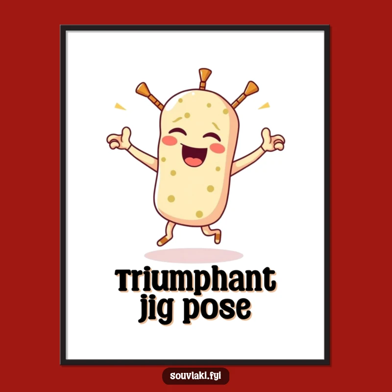 Funny Souvlaki Jig Digital Art - Greek Food Cartoon Download, Instant Wall Decor