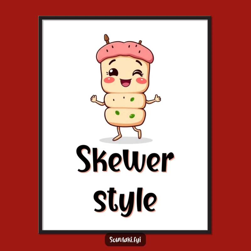 Funny Souvlaki Strut Digital Art: Skewer Character Decor, Instant Humorous Gift