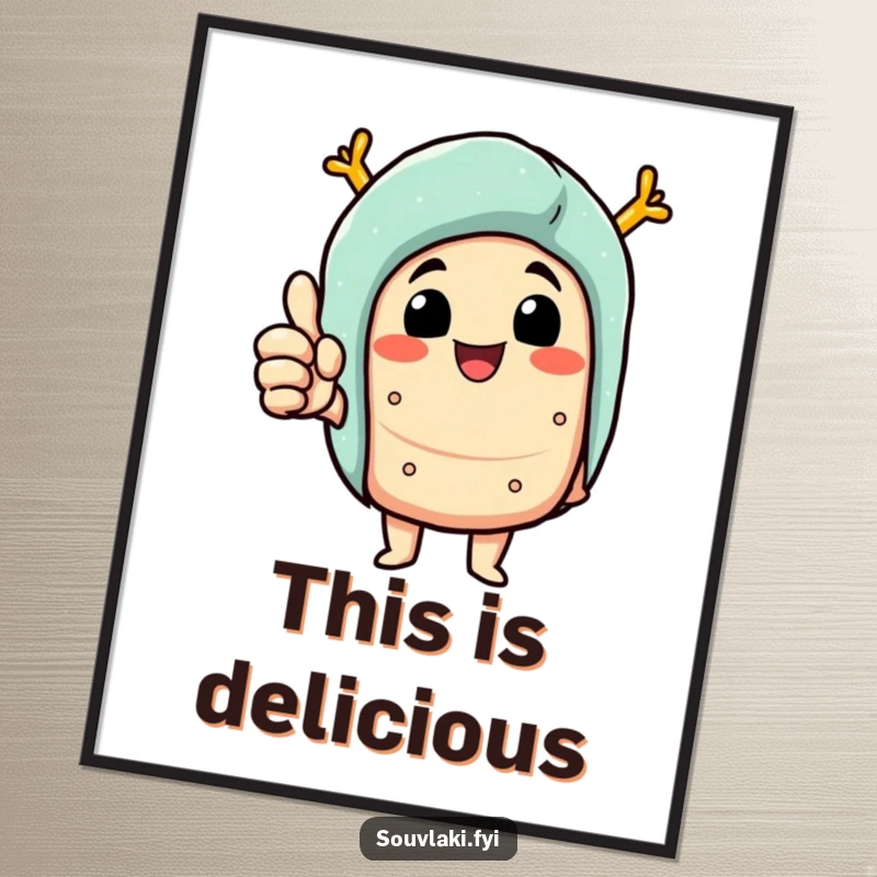 Funny Digital Art Print: Delighted souvlaki character giving a thumbs up, a delicious and humorous illustration.