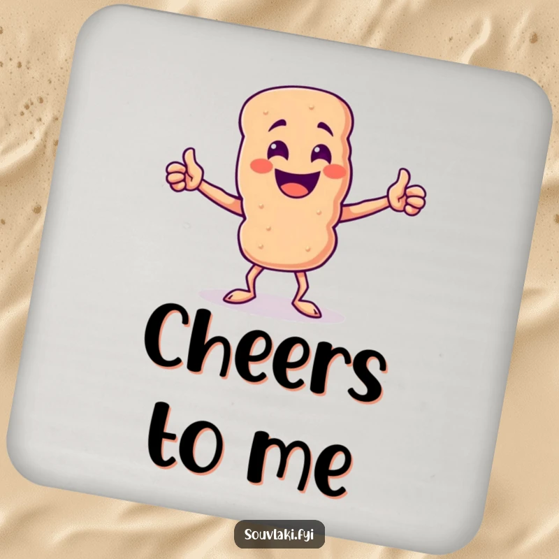 Funny Souvlaki Skewer Triumph Coaster: A proud souvlaki skewer character in a triumphant pose protects your table.