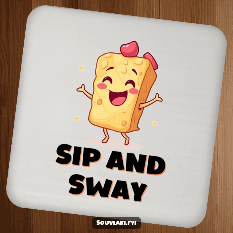 Funny baklava slice doing a flamenco dance on a drink coaster. A sweet and stylish accent, perfect as a funny gift.