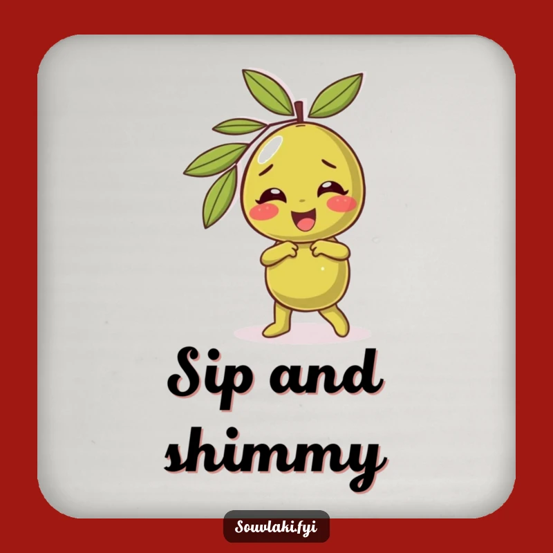 Funny Olive Coaster: Giggling Character Silly Dance, Protect Surfaces with Humor!