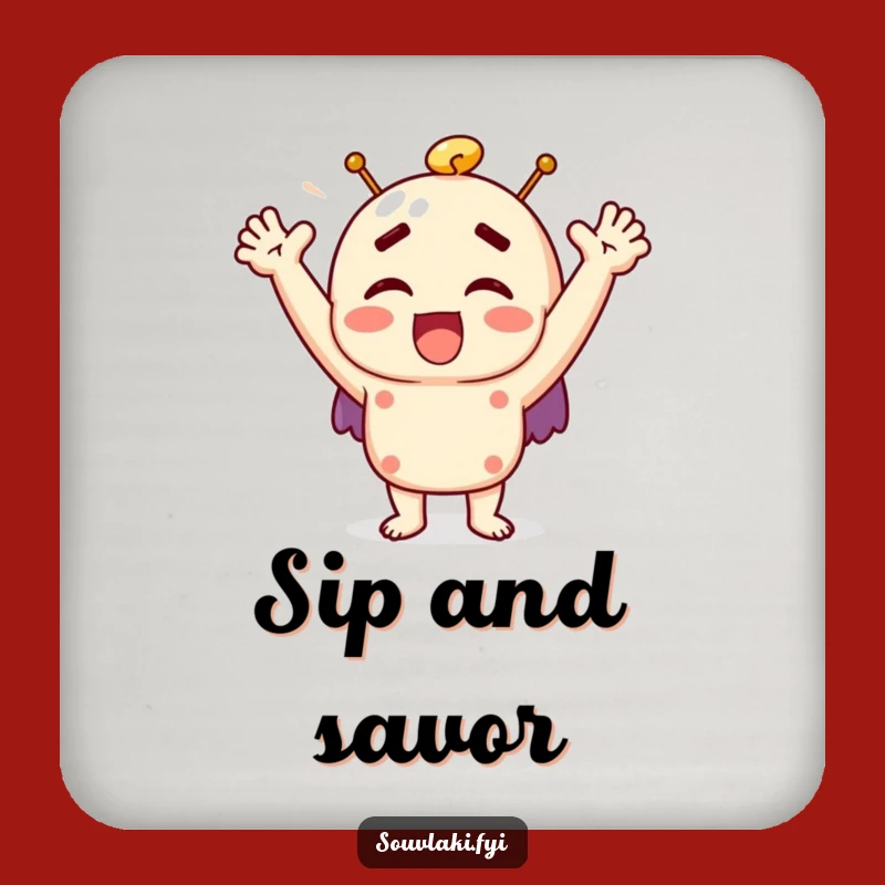 Funny Souvlaki Joyful Exclaim Coaster - Protect Surfaces with Humor Gift