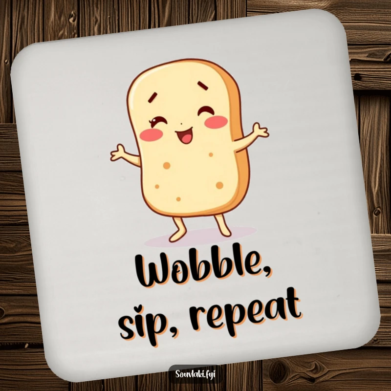 Funny Coaster: A pita bread character does a funny wobble dance. Adds dance fun to your table. Humorous.