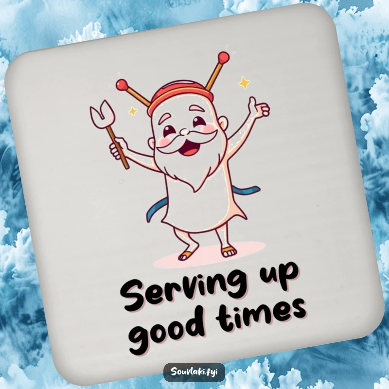 Funny Souvlaki Coasters: A set of coasters with a souvlaki dancing the sirtaki with gusto, adding funny Greek protection.