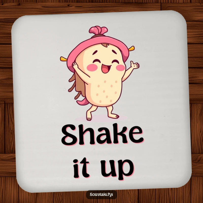 Funny Souvlaki Coaster: A souvlaki skewer character does a lively jig, protecting surfaces with humor and style.