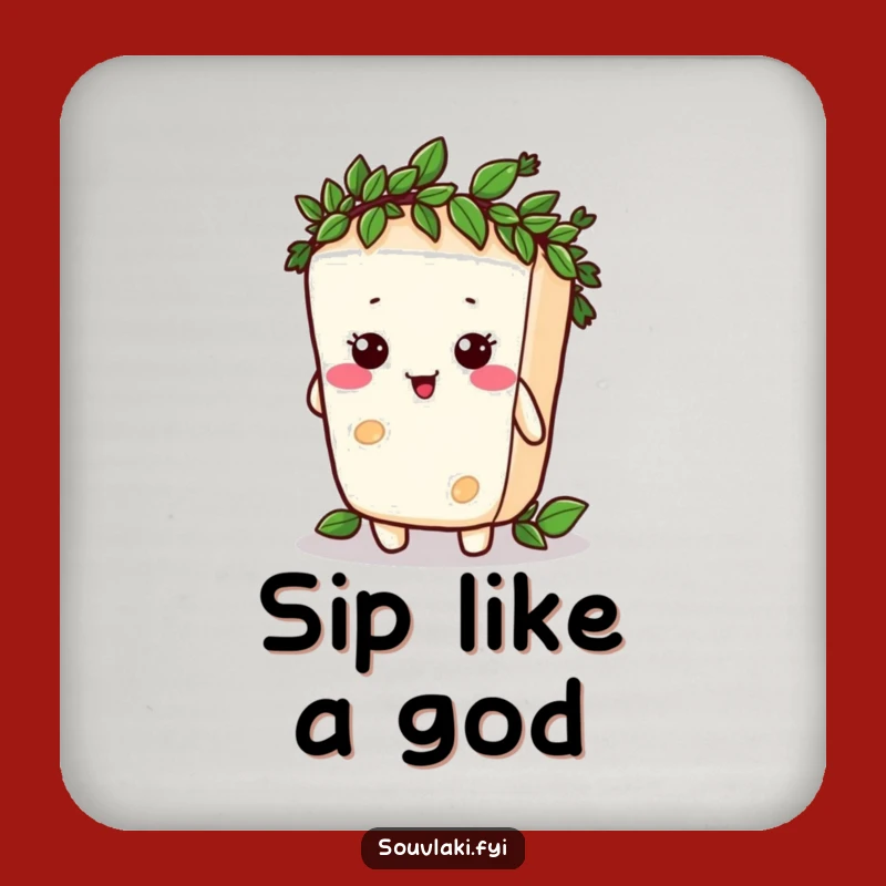 Funny Feta Cheese Laurel Drink Coaster: Silly Victorious Character
