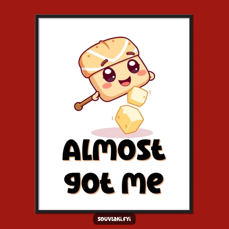 Funny Souvlaki Skewer Feta Fiasco Poster - Giggling Art, Whimsical Funny Gift