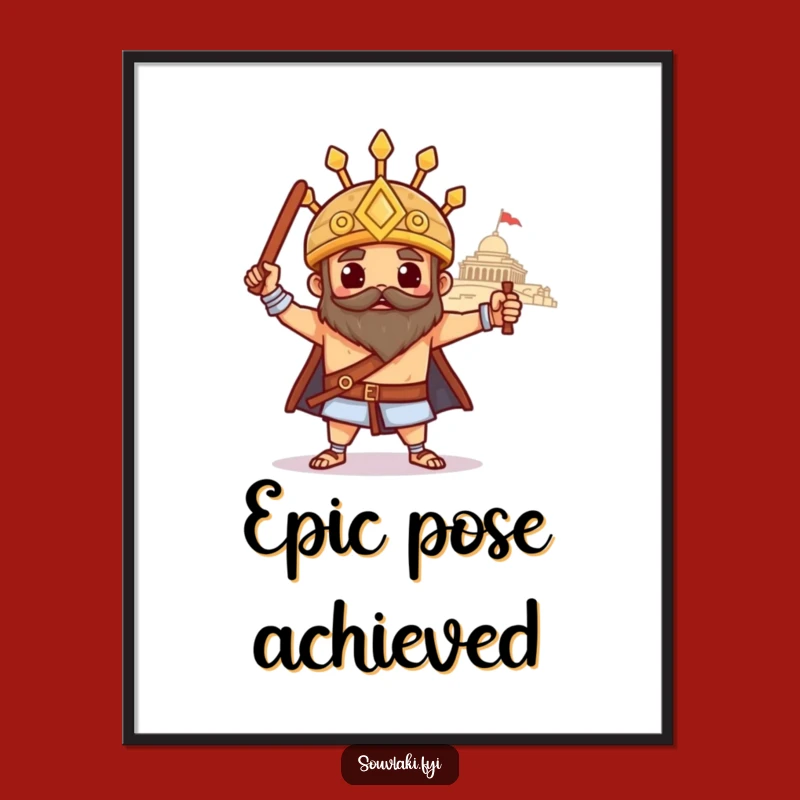 Funny Souvlaki Temple Pose Poster: Heroic Greek Art for Walls