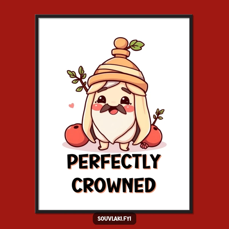 Decorate your space with this funny poster of a souvlaki wearing an amphora hat. Adds a touch of whimsy and Greek charm.