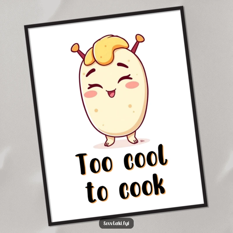 Funny poster art of a souvlaki winking with a confident grin, adding a playful and culinary theme to any room.