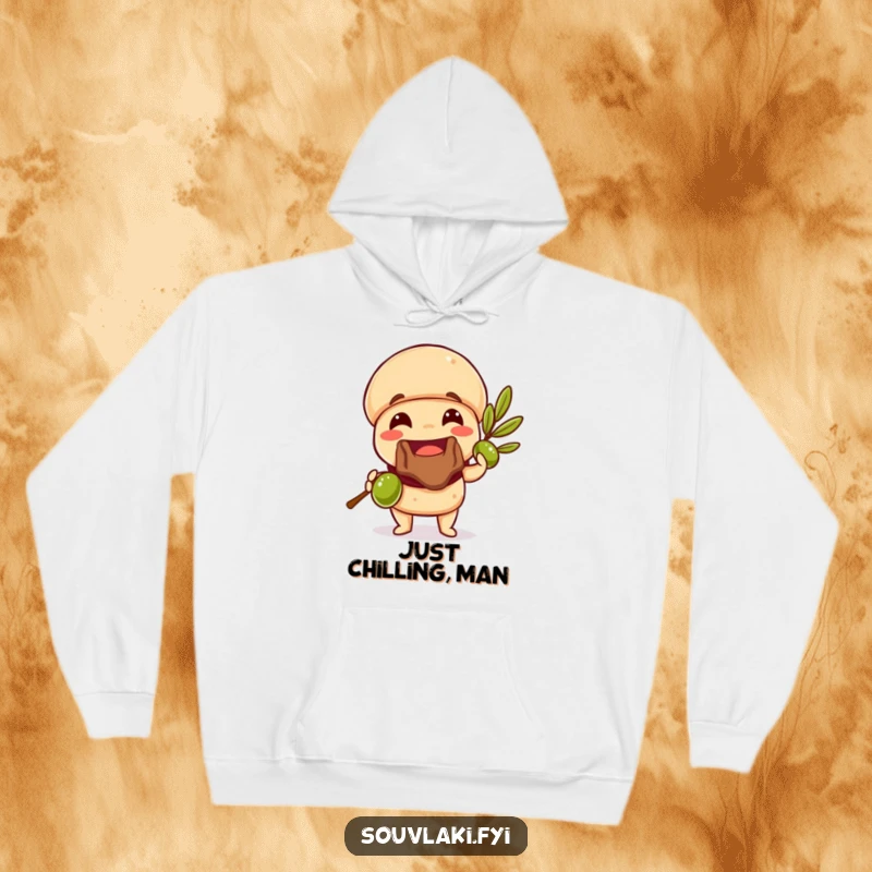 Funny Souvlaki Hoodie with a smiling souvlaki offering an olive branch, conveying warmth and humor, a great funny gift.