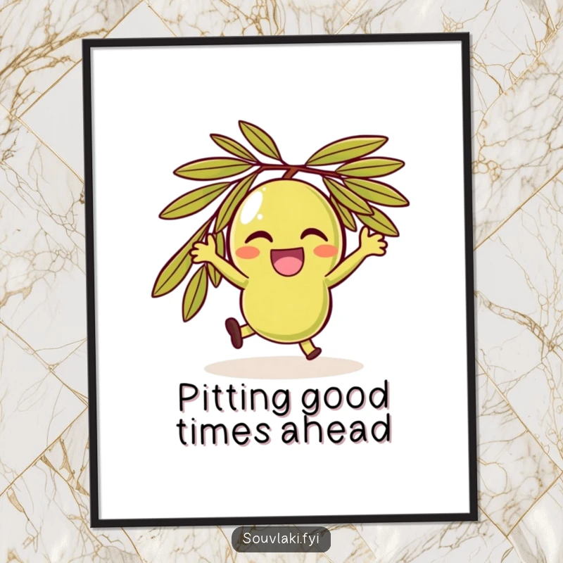 Funny Free Printable Wall Art: A delighted olive character performs a joyful spin, adding whimsy to the room.