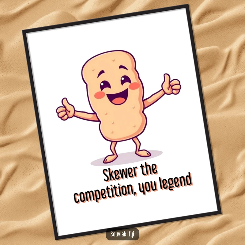 Funny Free Printable Wall Art: Proud souvlaki skewer striking a confident, triumphant pose.