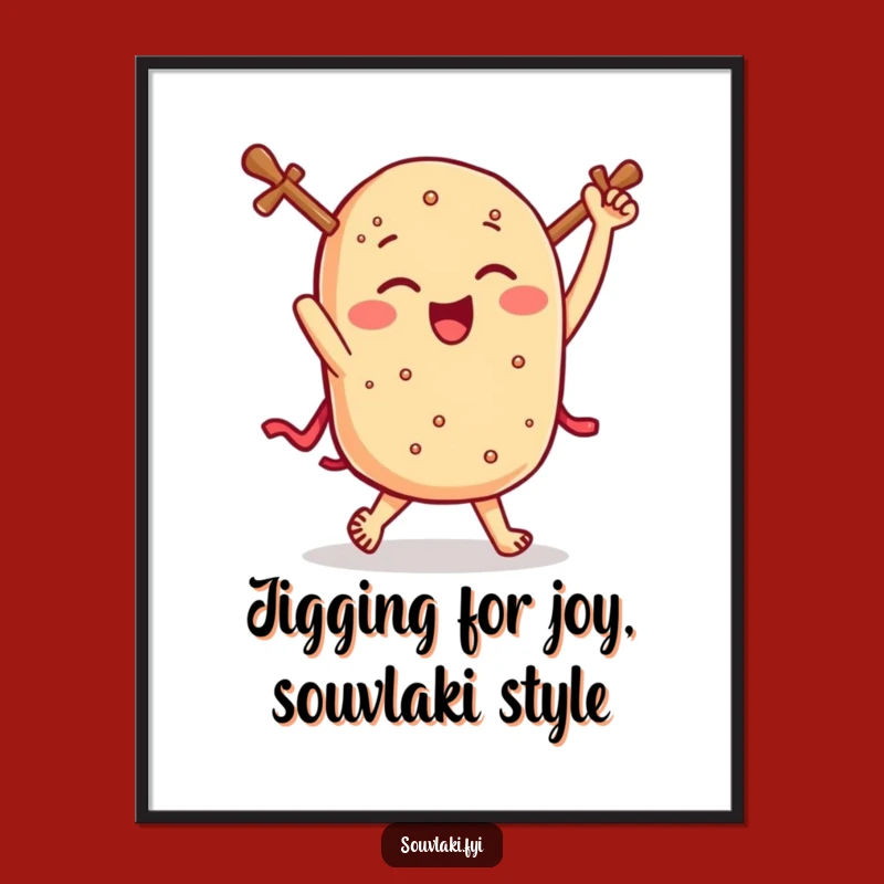 Add a dash of humor to your walls with this free printable art of a winking souvlaki doing a jig. Print at home today!