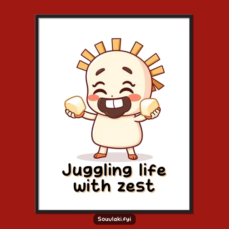 Free Printable Wall Art: Souvlaki Feta Juggling Whimsy - Funny Download Decor