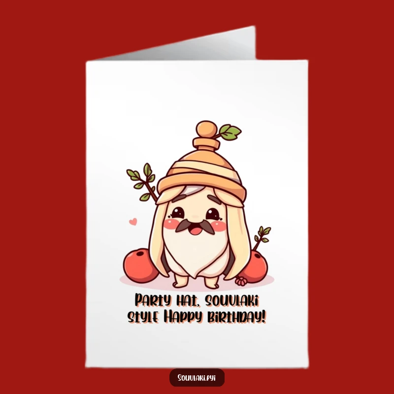 Wish them a happy birthday with this free printable card featuring a souvlaki sporting an amphora hat. Print at home for instant cheer!